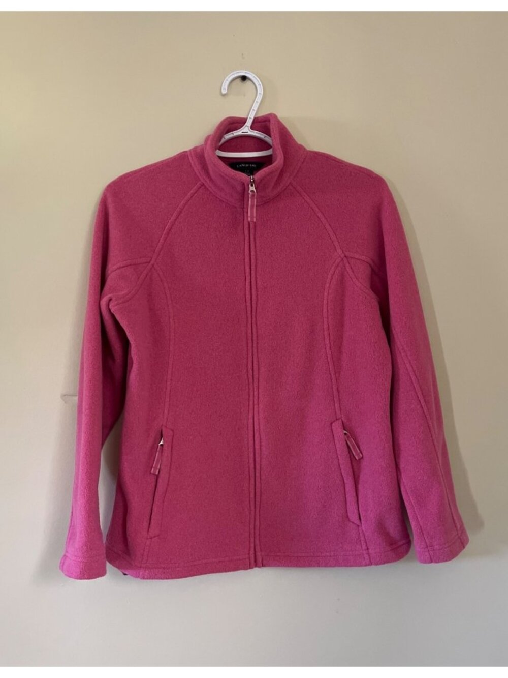 Lands' End Womens Small Magenta Full Zip Fleece Jacket Stand Up Collar